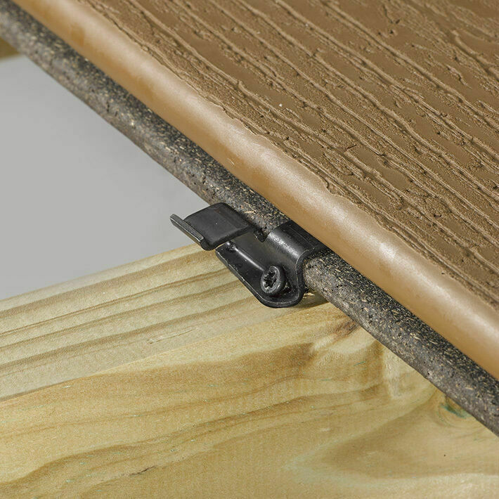 This image depicts a deck board with a hidden fastener.